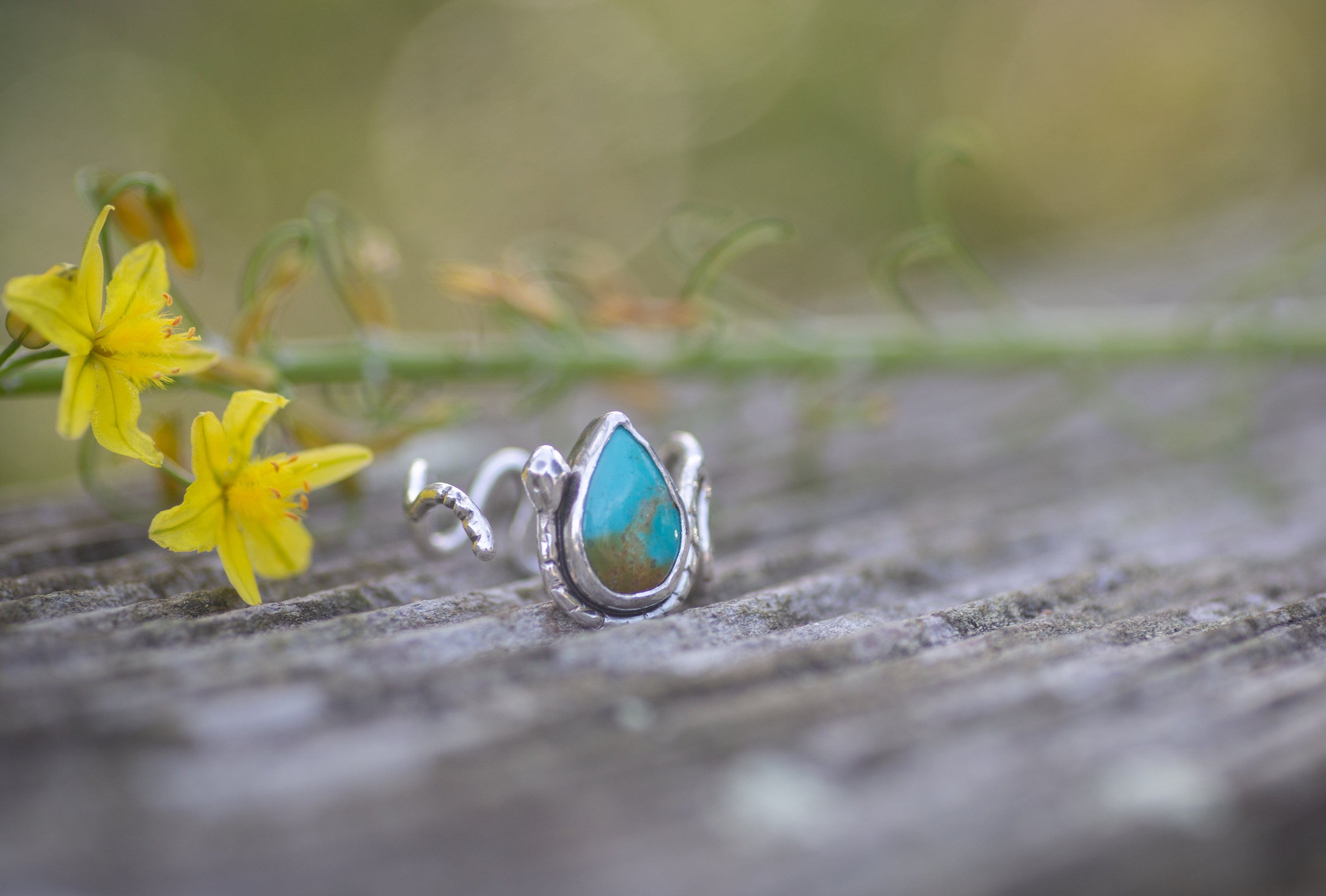 Turquoise Snake Ring, Adjustable for US sizes 7-9