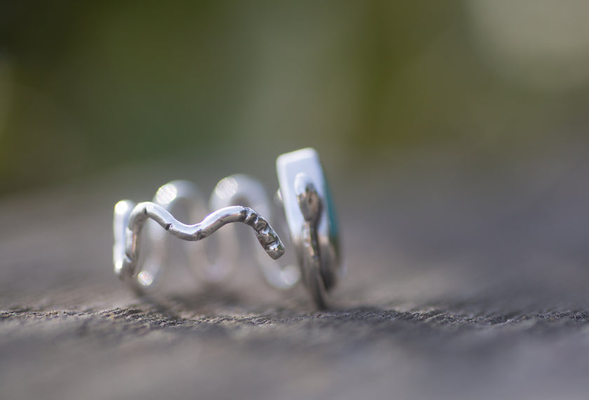 Turquoise Snake Ring, Adjustable for US sizes 7-9