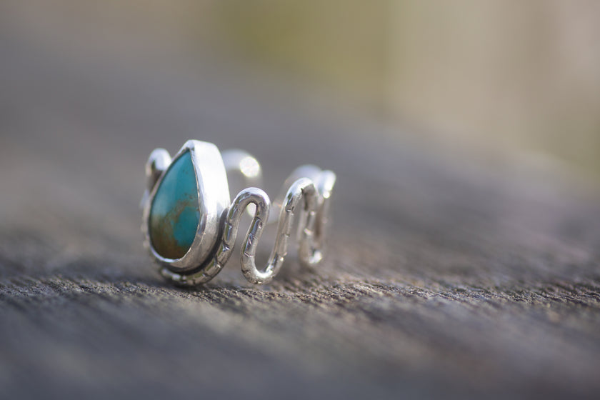 Turquoise Snake Ring, Adjustable for US sizes 7-9