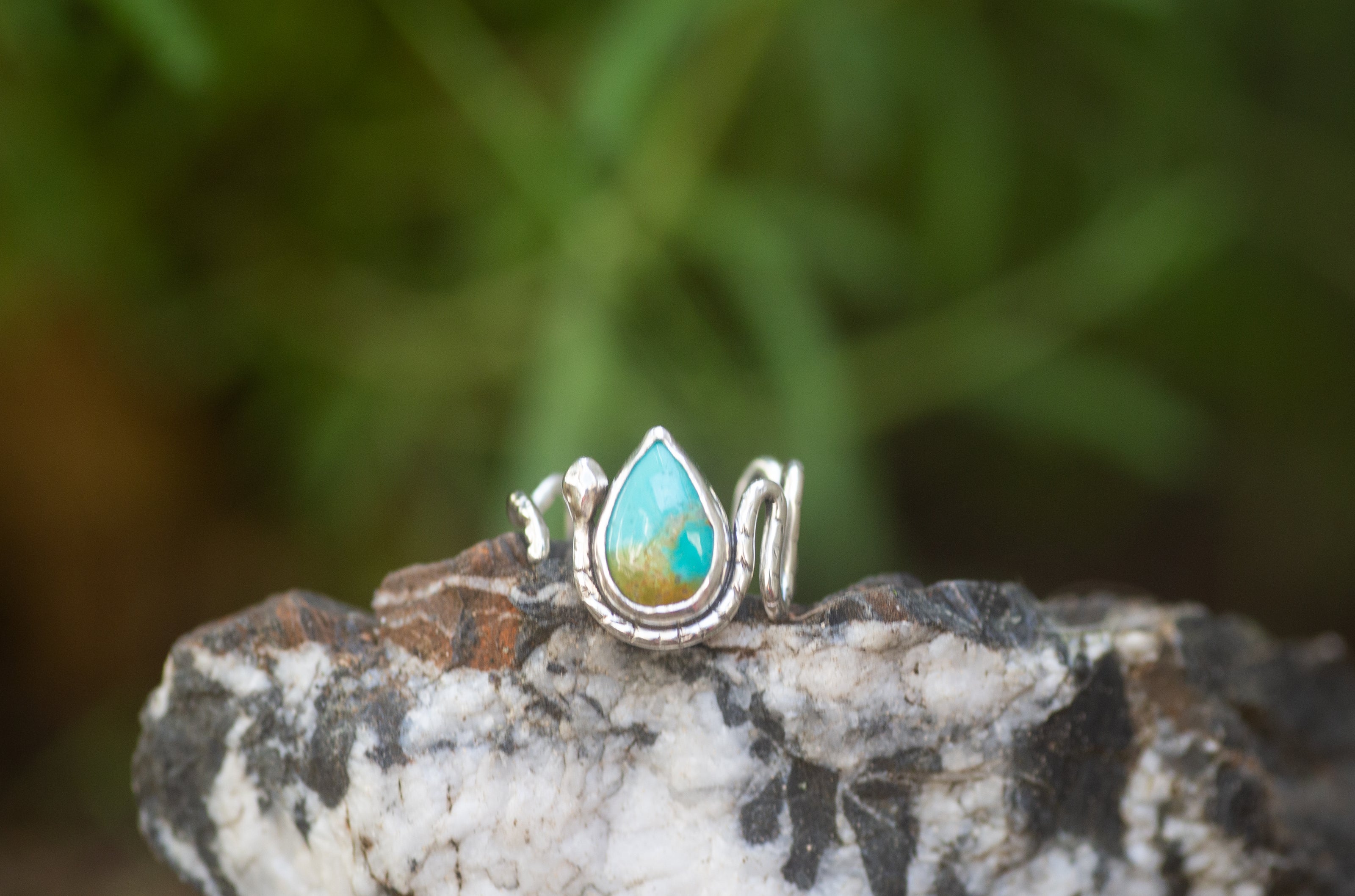 Turquoise Snake Ring, Adjustable for US sizes 7-9