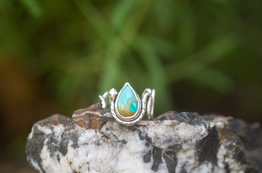 Turquoise Snake Ring, Adjustable for US sizes 7-9