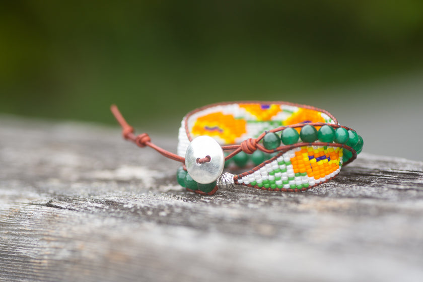 California Poppy Adjustable Beaded Double Wrap Bracelet